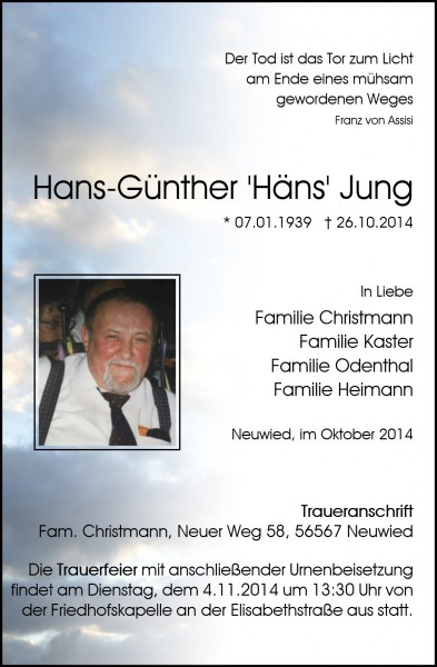 Traueranzeige Hans-Günther Jung