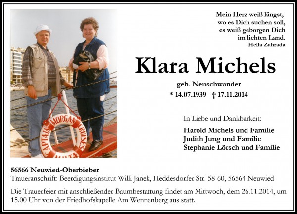 Klara Michels Todesanzeige