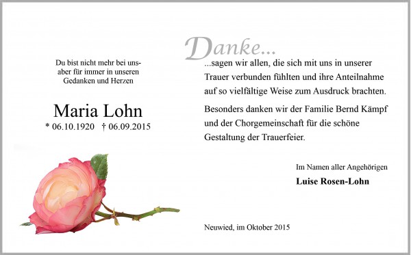 Danksagung Maria Lohn