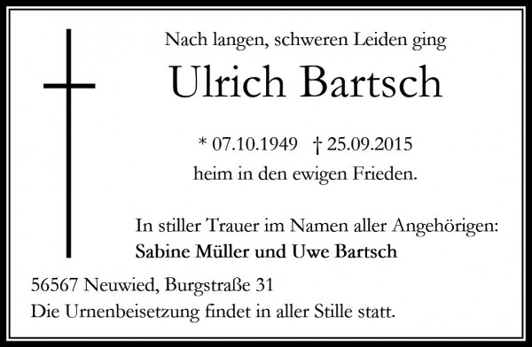 Todesanzeige Ulrich Bartsch