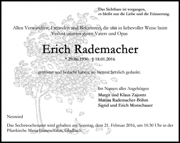 Danksagung Erich Rademacher