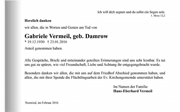 Danksagung Gabriele Vermeil
